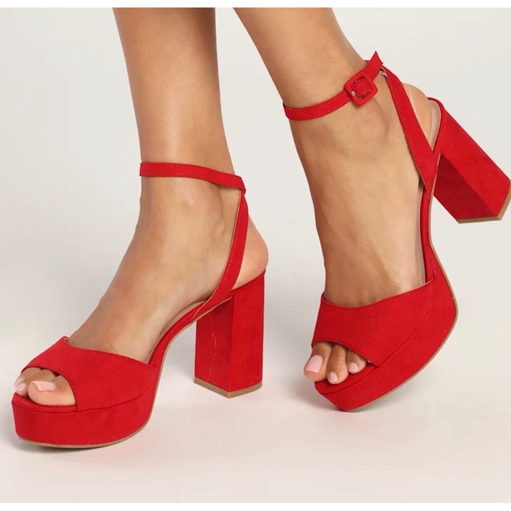 NEW Theresa Lollipop Red Suede Platform Ankle Strap Block Heel‎ size 8M
